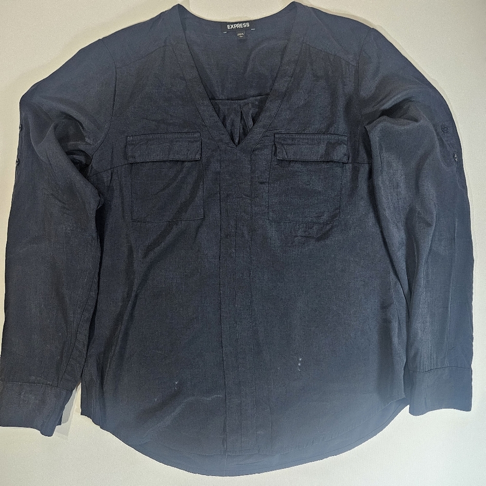 Express Womens Blouse Size Small Black V-neck Long Sleeve Gothic Business Casual